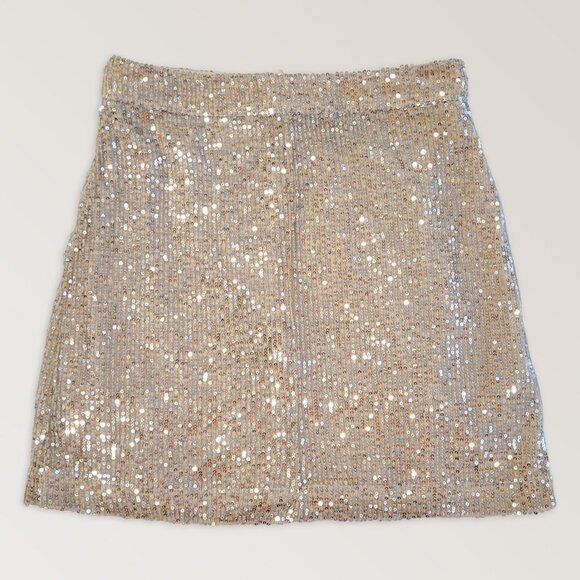 French Connection Gold Sequin Mini Skirt, Christmas Party Skirt, Size Xs - Picture 4 of 11
